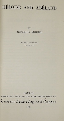 Moore, George - Héloise and Abelard. 2 vols. Limited Edition (of 1500 numbered sets, signed by the author). half titles; original quarter art vellum and paper boards, printed spine labels, fore and lower edges rough trim